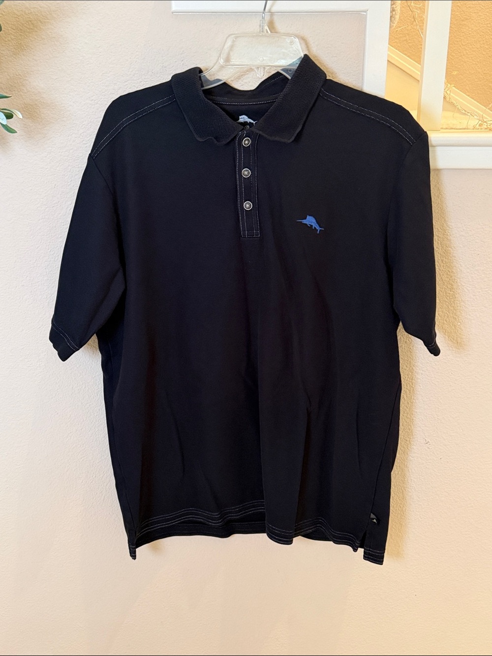 Tommy Bahama Men's Black Polo Shirt with Blue Logo
